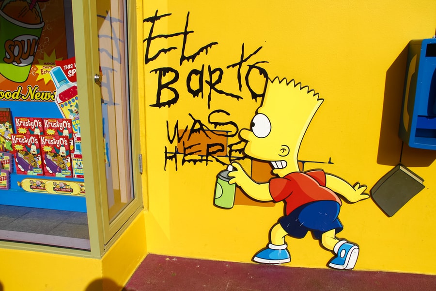 Mural Art Of Bart Simpson At The Simpsons Ride In Universal Studios Hollywood In Los Angeles
