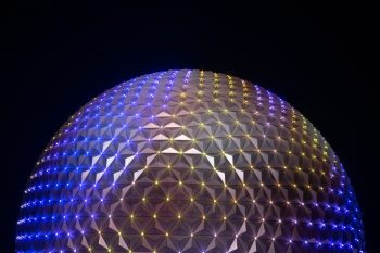 Nighttime View Of The Geodesic Sphere At The Entrance Of Walt Disney World'S Epcot Center.