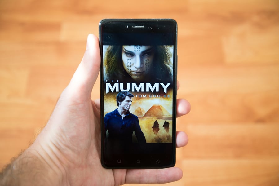 The Mummy Movie Poster In Google Play Store On Mobile Phone Screen