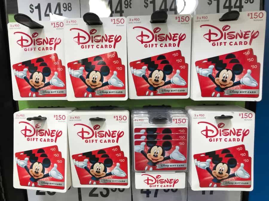 A Row Of Disney Gift Cards Featuring Mickey Mouse