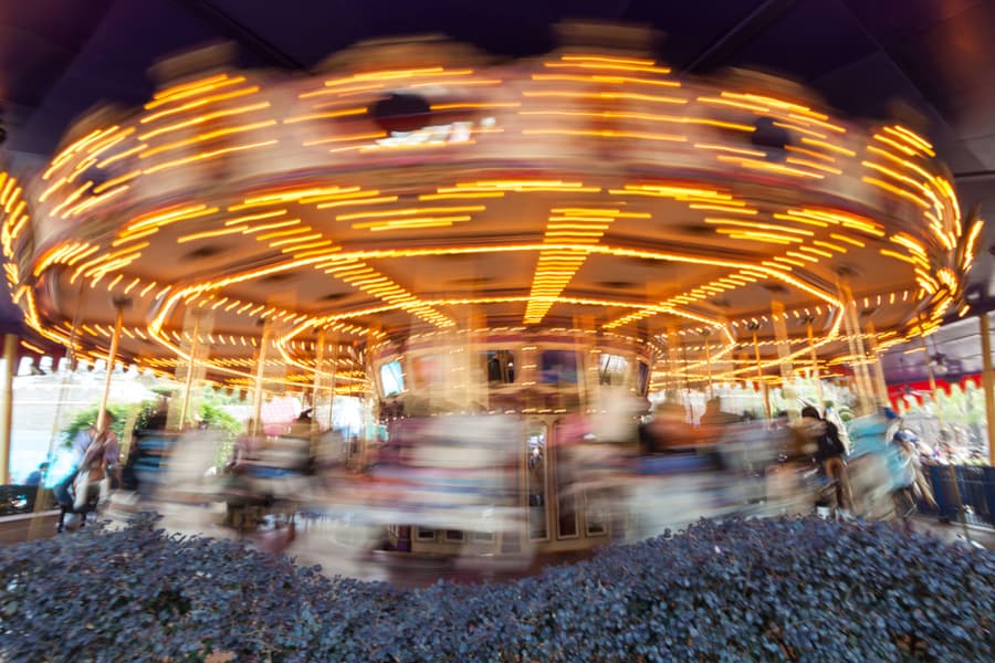 Merry Go Round View During Spinning In Long Exposure In Hong Kong Disneyland