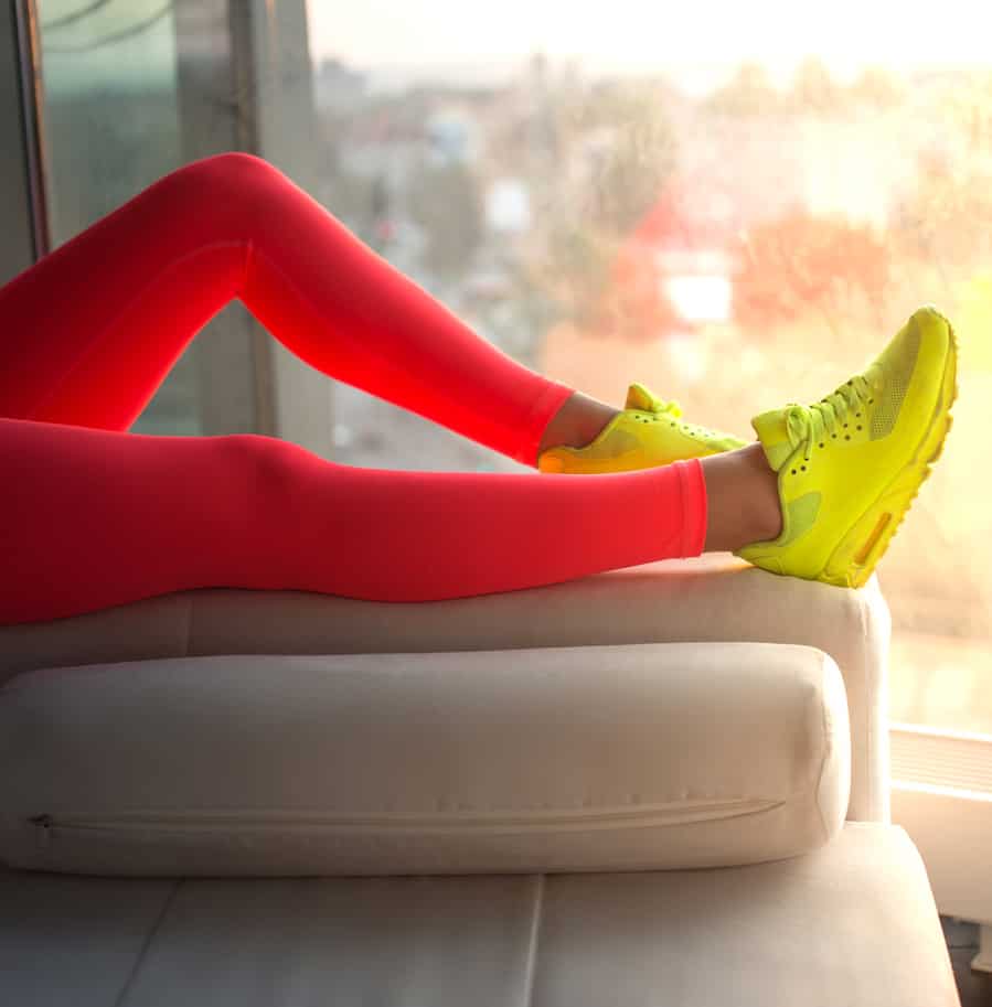 Woman Wearing Red Leggings And Yellow Shoes