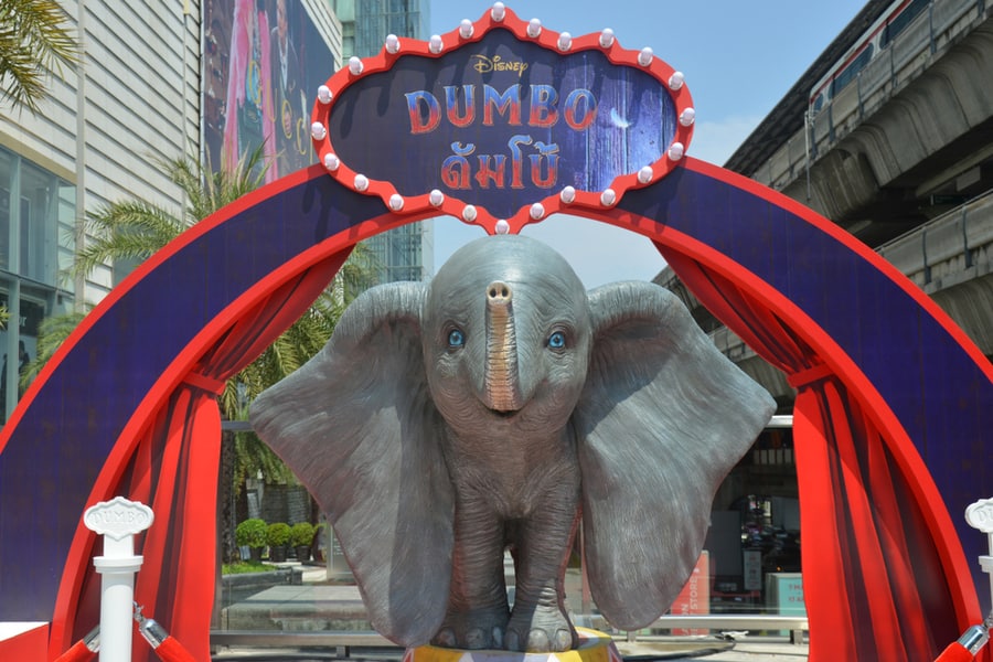 A Model Of Disney Dumbo (Cute Flying Elephant) At The Standee Of Movie Dumbo