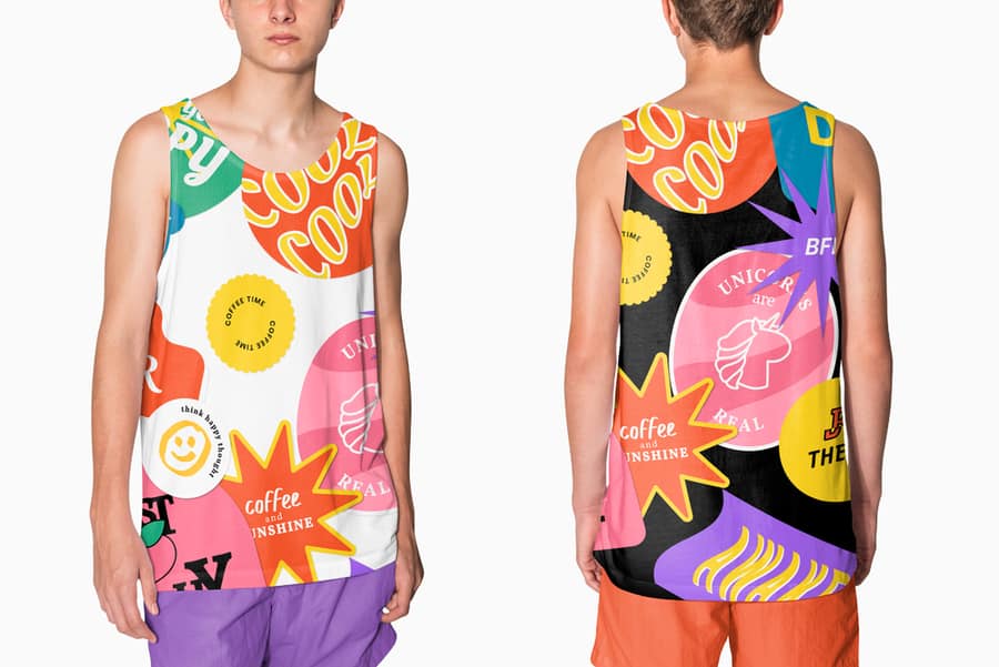 Aesthetic And Colorful Printed Tank Tops For Teenage Apparel Studio Shoot