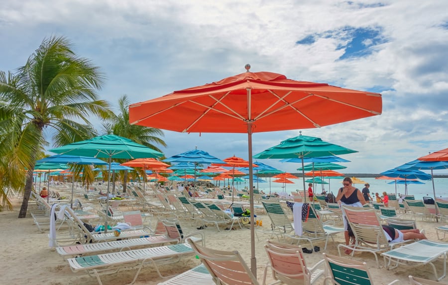 Castaway Cay, Bahamas Umbrellas Along Beach
