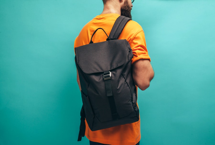 Handsome Bearded Hipster Guy With Black Casual Backpack