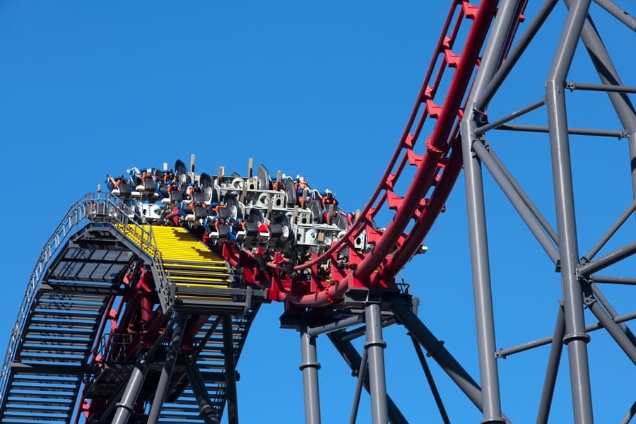 Magic Mountain Amusement Park Valencia Theme Park, People Enjoying A Roller Coaster Ride