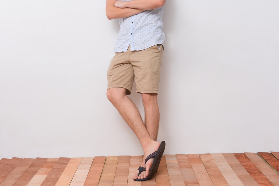 Portrait Of Man In Casual Short Pants With Lightweight Slippers