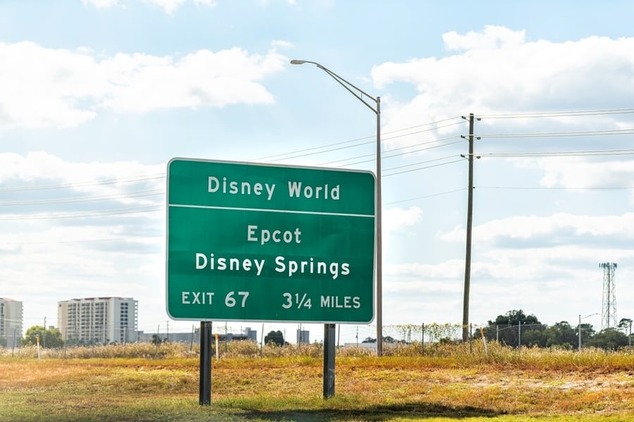 Road Exit Sign For Disney World Epcot At Disney Springs For Magic Kingdom