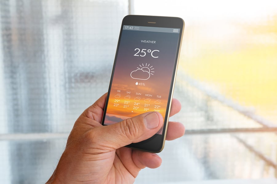 Smart Phone With Weather Forecast On Screen