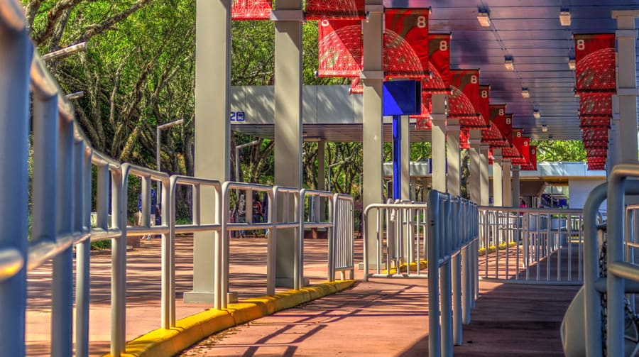 Standing Lanes Wrap Around Waiting Lines In The Busses Area At Disney World Amusement Park