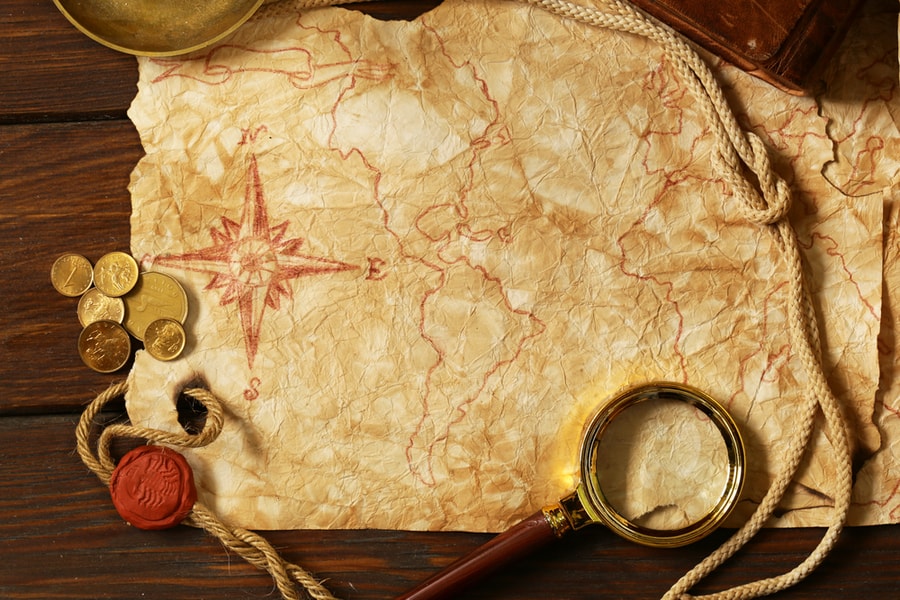 Vintage Map And Accessories For The Treasure Hunt And Travel