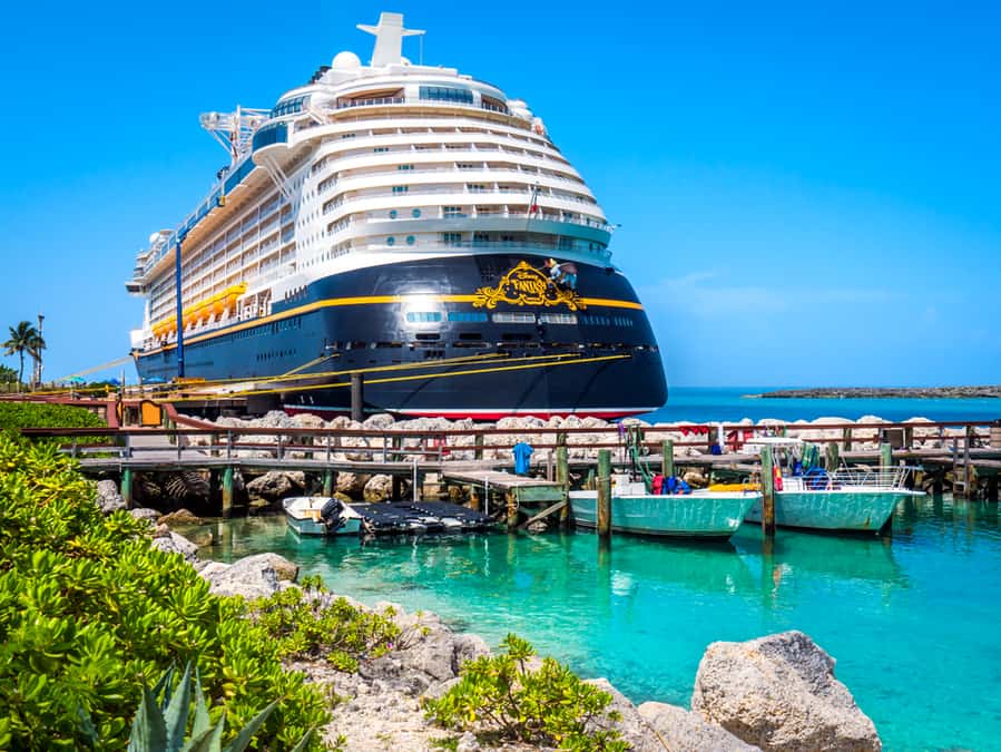 Walt Disney Fantasy American Cruise Line Ship Docked At Castaway Cay