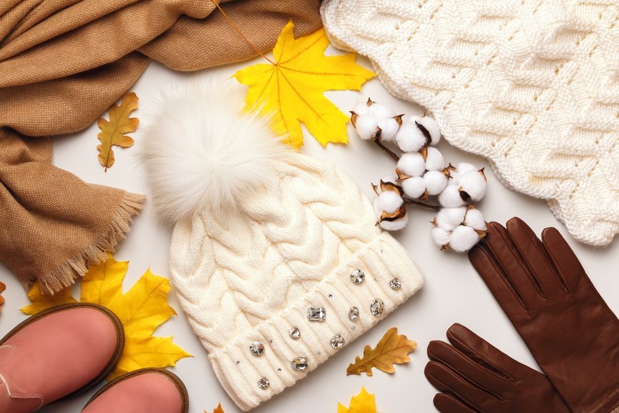 Warm Autumn-Winter Clothes Accessories On A White Background