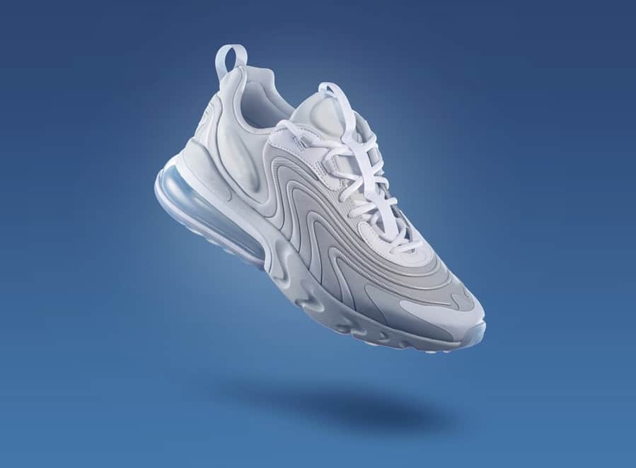 White Sneaker On A Blue Gradient Background, Men's Fashion, Sport Shoe, Air, Sneakers, Lifestyle, Concept, Product Photo, Levitation Concept, Street Wear, Trainer